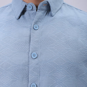 Men's Blue Relaxed Fit Textured Shirt