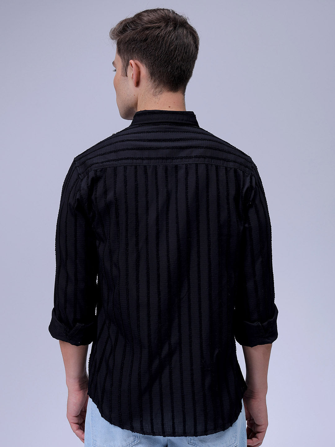 Men's Black Slim Fit Textured Casual Shirt