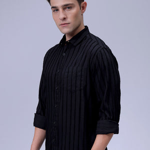 Men's Black Slim Fit Textured Casual Shirt