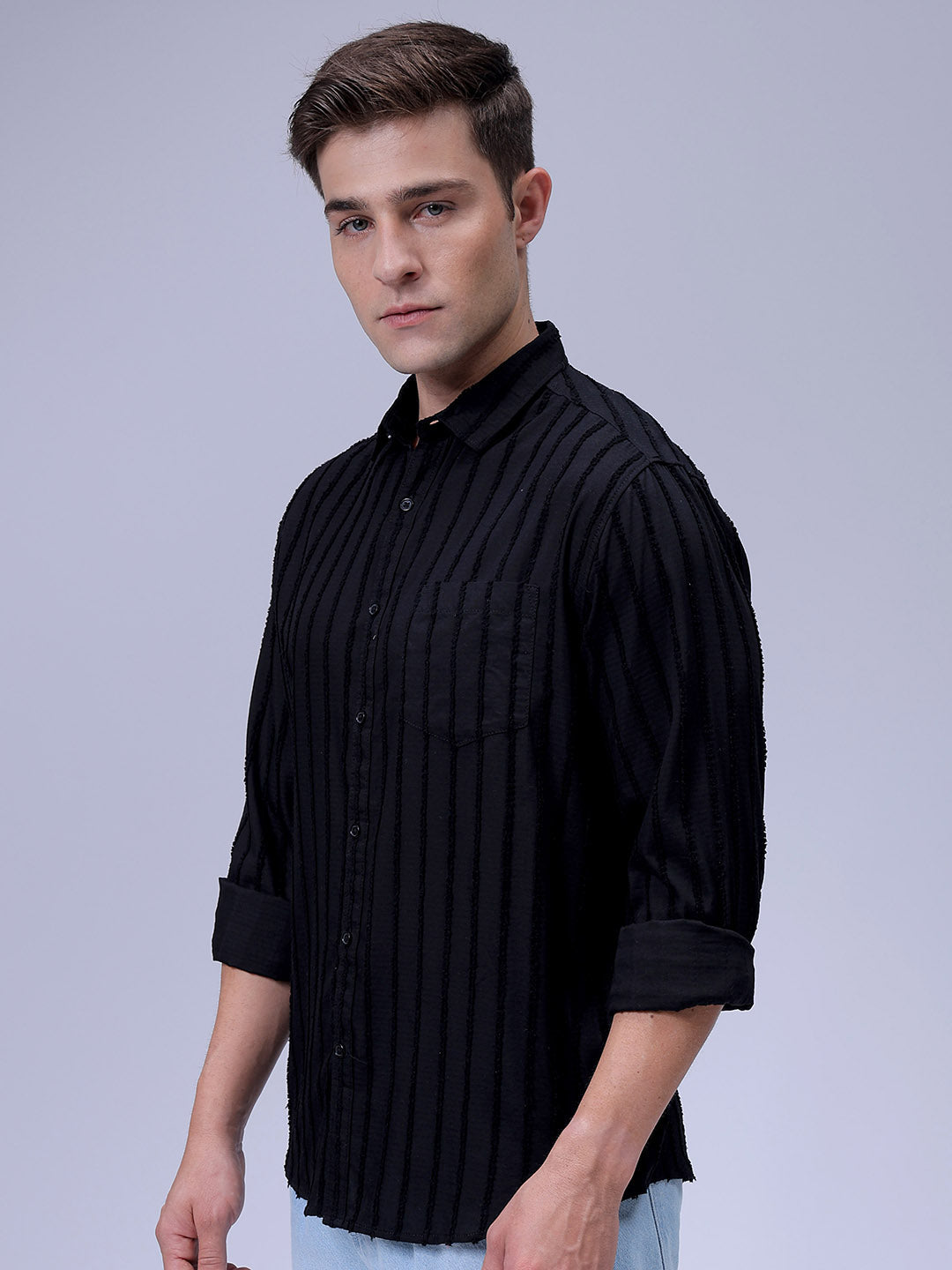Men's Black Slim Fit Textured Casual Shirt