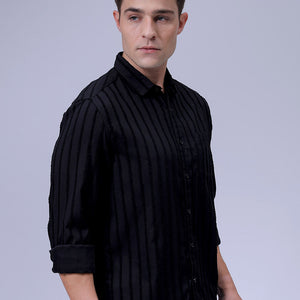 Men's Black Slim Fit Textured Casual Shirt