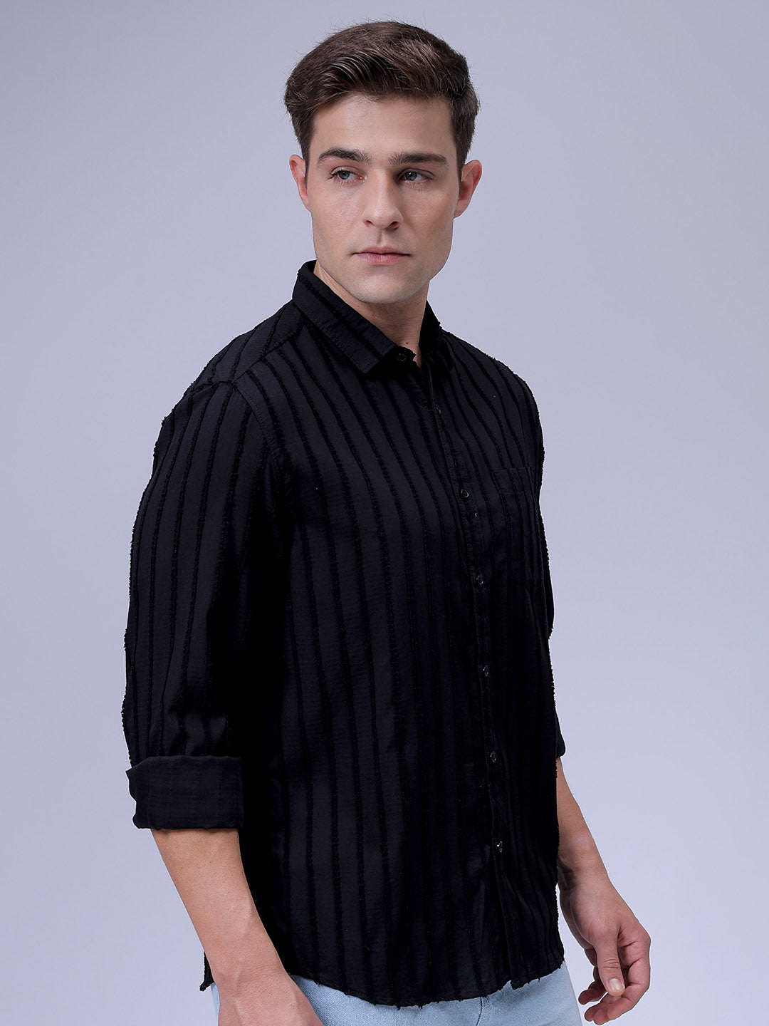 Men's Black Slim Fit Textured Casual Shirt