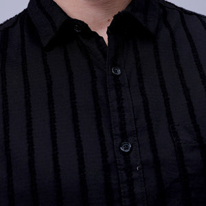 Men's Black Slim Fit Textured Casual Shirt