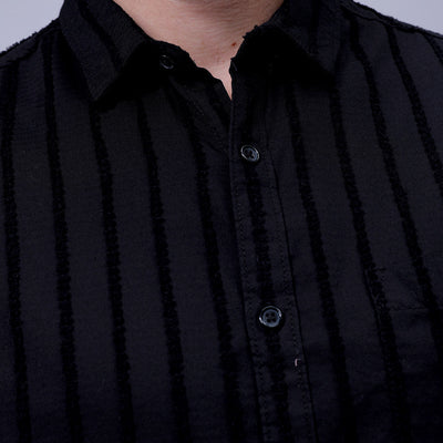 Men's Black Slim Fit Textured Casual Shirt
