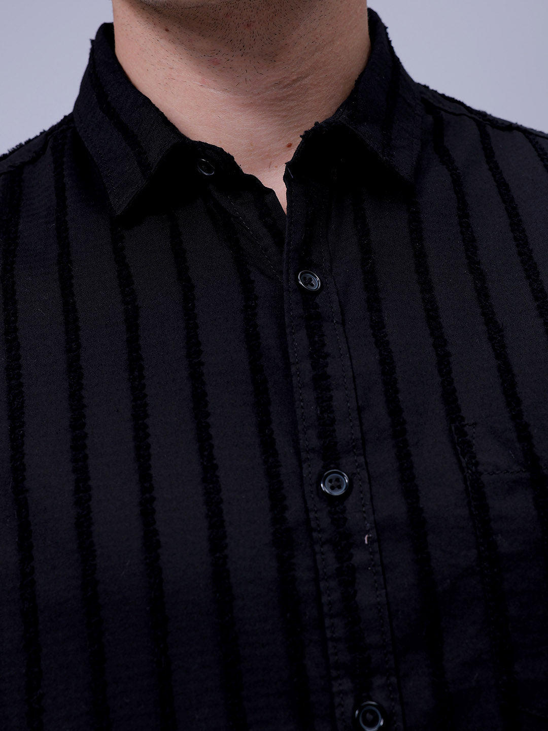 Men's Black Slim Fit Textured Casual Shirt