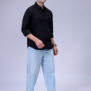 Men's Black Slim Fit Textured Casual Shirt