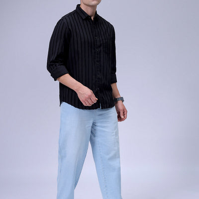 Men's Black Slim Fit Textured Casual Shirt