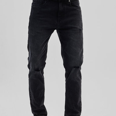 Black Distressed Slim Fit Jeans