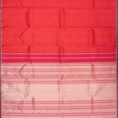 Dark Peach Handloom Kanchipuram Silk Saree With Jaal Kamalam Motifs