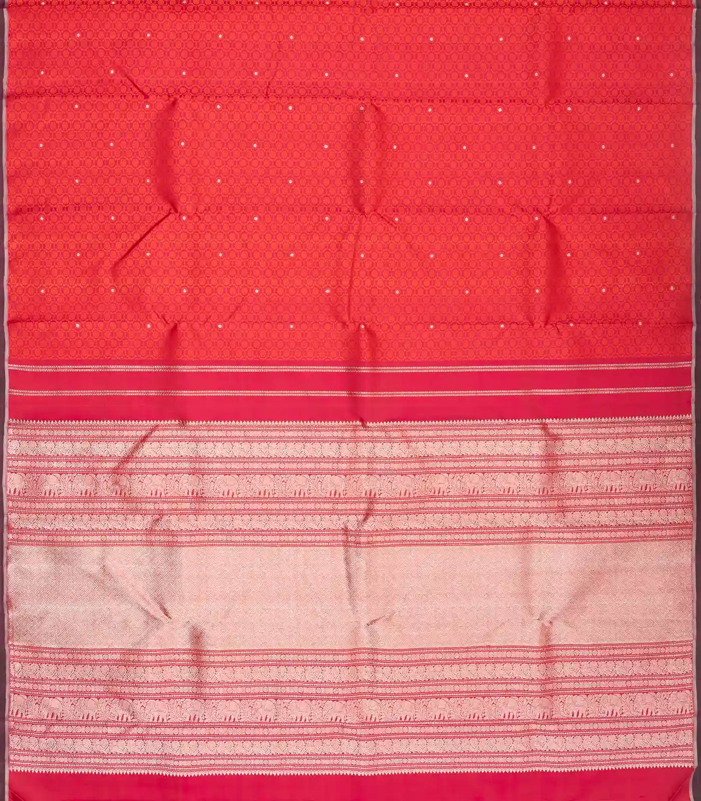 Dark Peach Handloom Kanchipuram Silk Saree With Jaal Kamalam Motifs