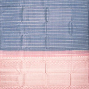 Grey Handloom Kanchipuram Silk Saree With Stripes
