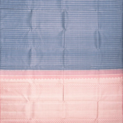 Grey Handloom Kanchipuram Silk Saree With Stripes