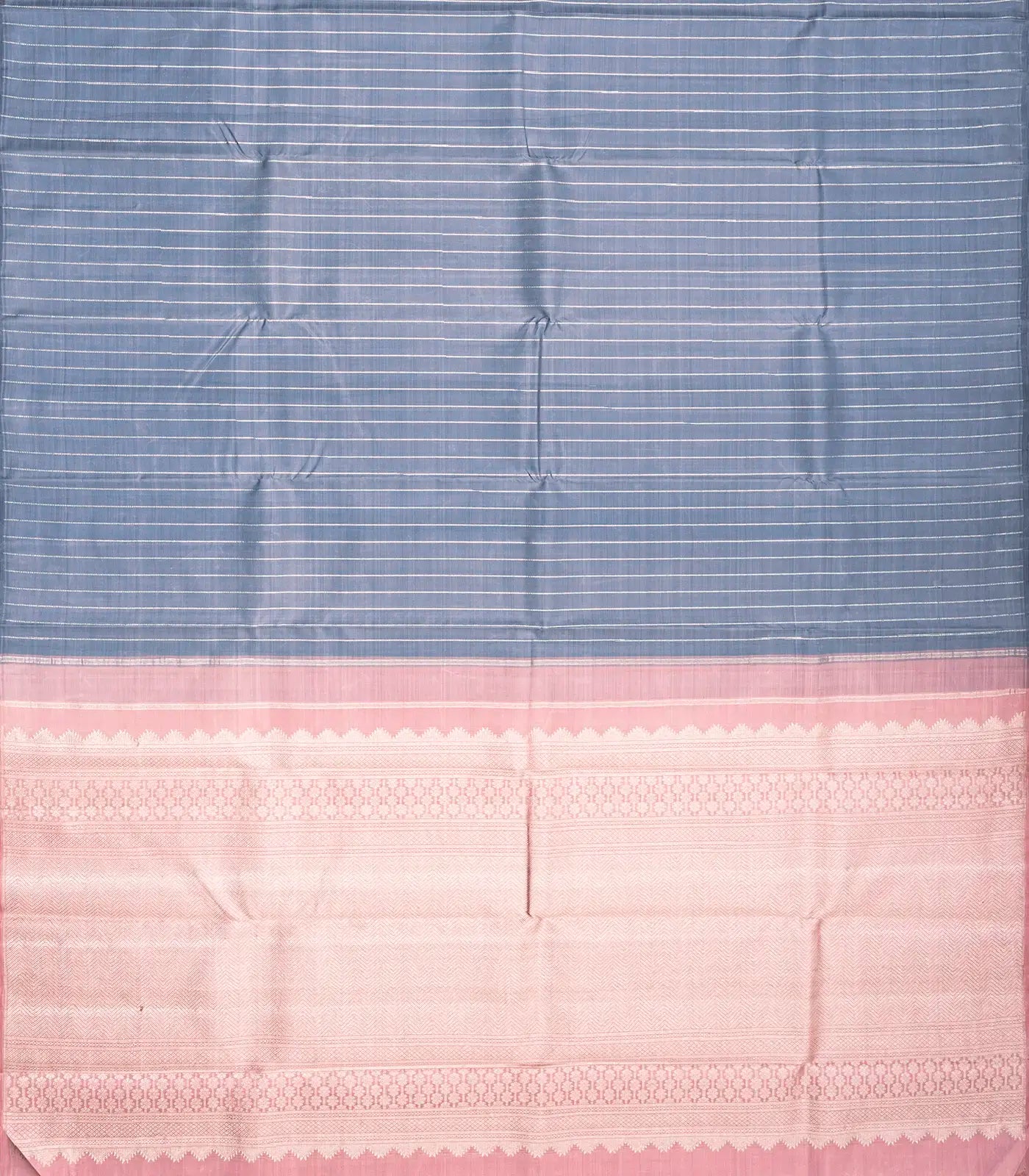 Grey Handloom Kanchipuram Silk Saree With Stripes