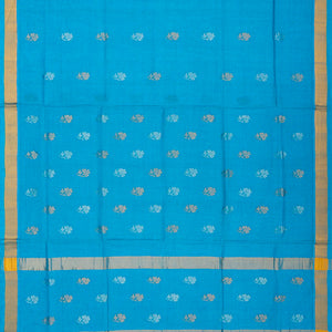 Cyan Handloom Venkatagiri Cotton Saree With Floral Motifs