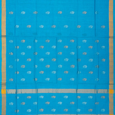 Cyan Handloom Venkatagiri Cotton Saree With Floral Motifs