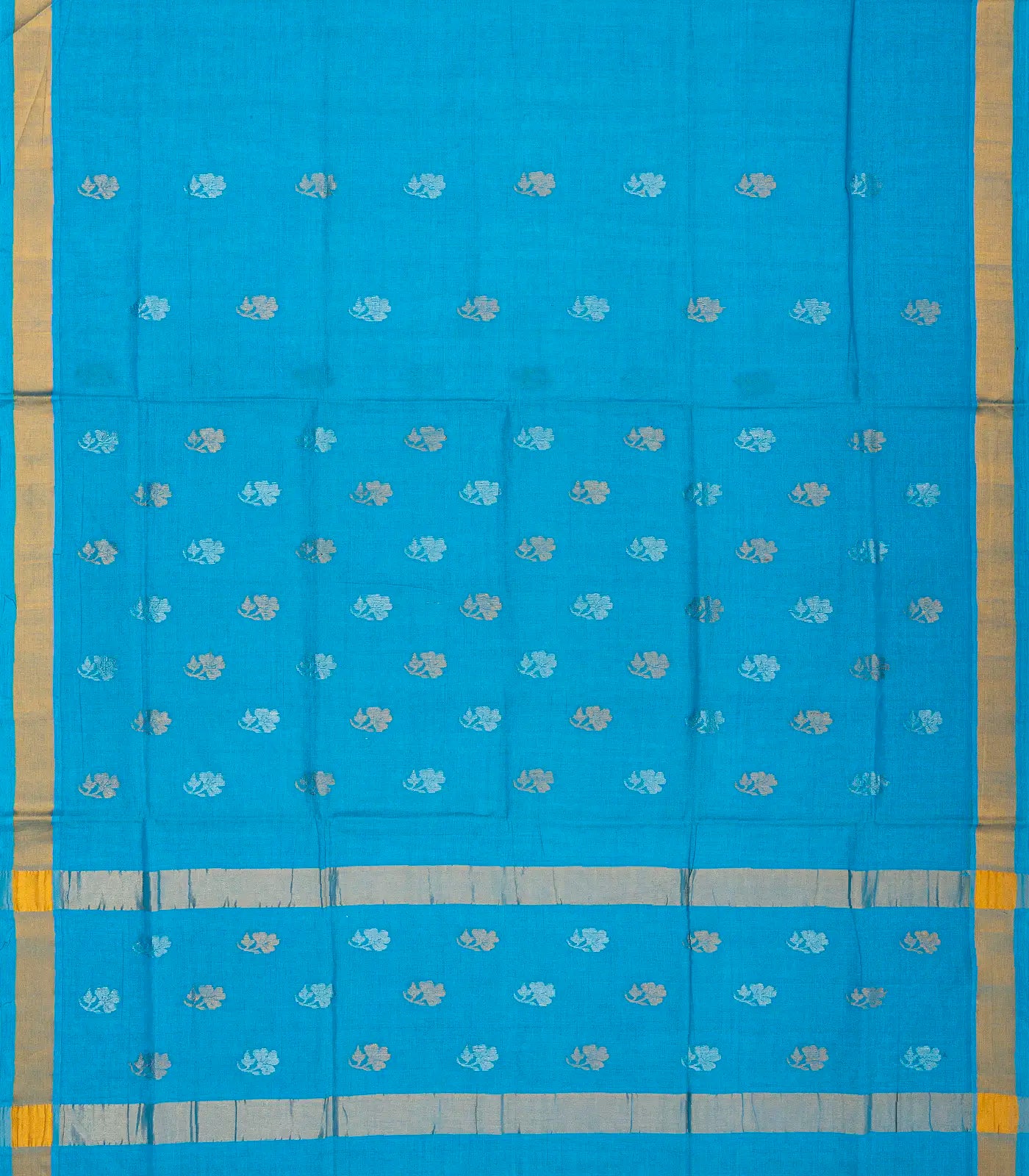 Cyan Handloom Venkatagiri Cotton Saree With Floral Motifs