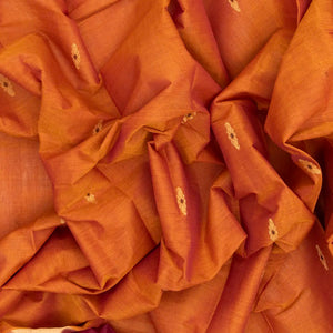 Orange Handloom Village Cotton Saree With Floral Buttas