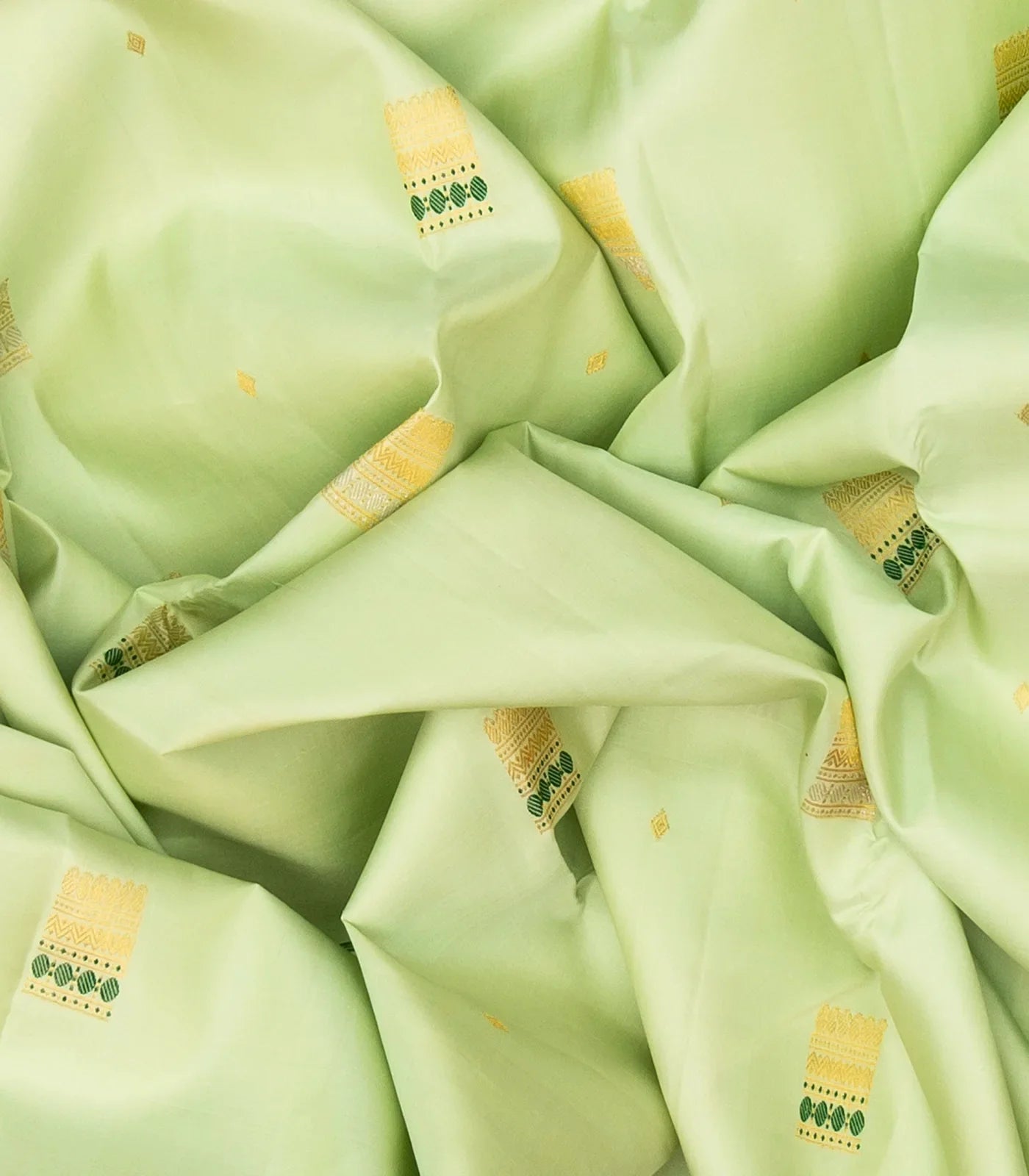 Pista Green Handloom Kanchipuram Silk Saree With Meena Buttas