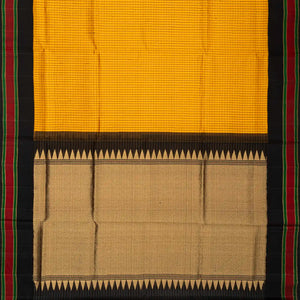 Mustard Handloom Soft Silk Saree With Checks & Contrast Border