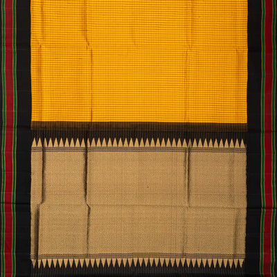Mustard Handloom Soft Silk Saree With Checks & Contrast Border