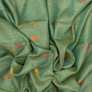 Aquamarine Handloom Linen Saree With Temple Buttas