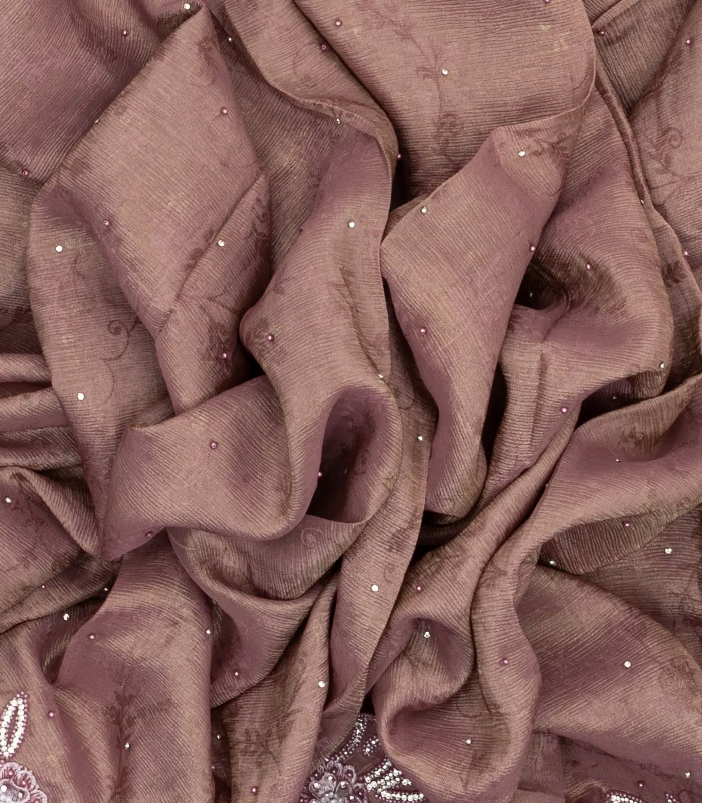 Dusty Pink Woven Georgette Silk Saree With Embroidery