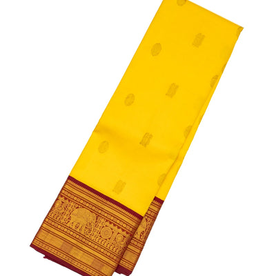 Yellow Handloom Kanchipuram Korvai Silk Saree With Annam Buttas