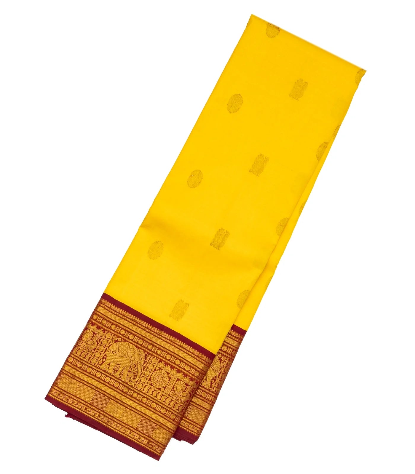 Yellow Handloom Kanchipuram Korvai Silk Saree With Annam Buttas