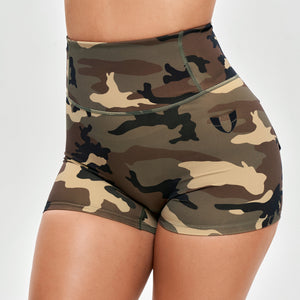 High Waist Cargo Shorts -  Earth Camo