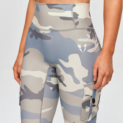 High Waisted Cargo Leggings - Grey blue Camo