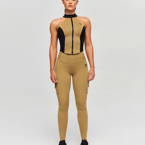 Contrast Color Gym Tank - Brown and Black
