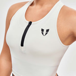 Half Zip Crop Top - White