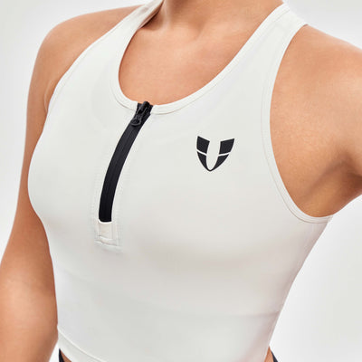 Half Zip Crop Top - White
