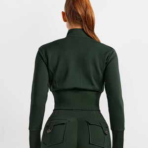 Loose Fit Active Crop Jacket - Dark Army Green