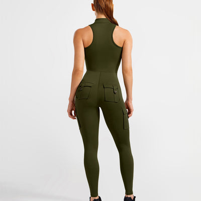 Cargo Pocket Long Bodysuit - Dark Olive Green