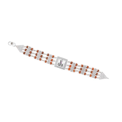 Rudraksha Silver Daimond Goga Tripel Line Bracelet