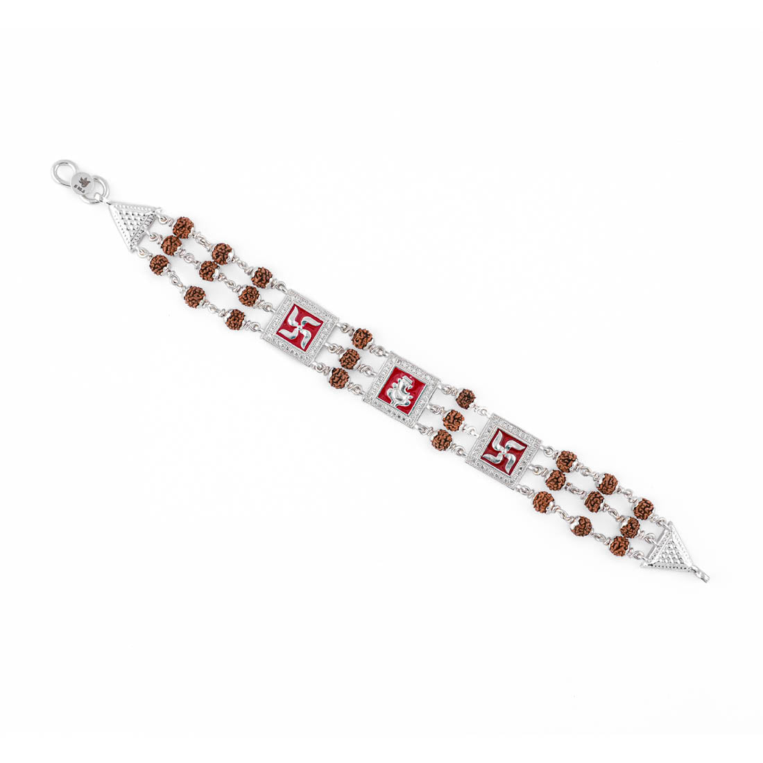 Rudraksha Silver Ganesh With Swastik Tripal Line Bracelet