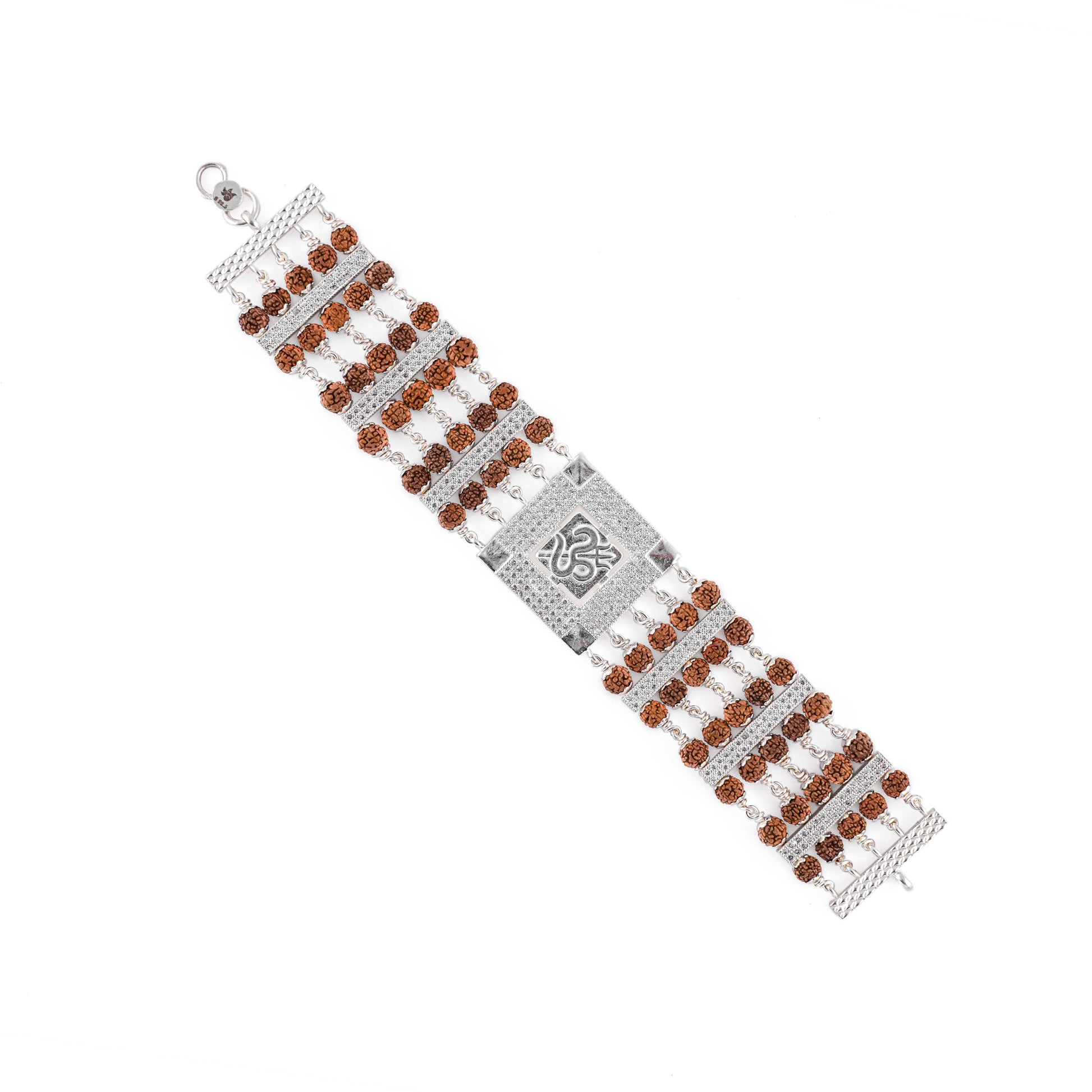 Rudraksha Silver Om and Trishul Five Lines Bracelet