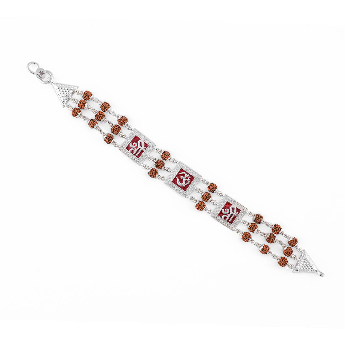 Rudraksha Silver Om With Shree Tripal Line Bracelet