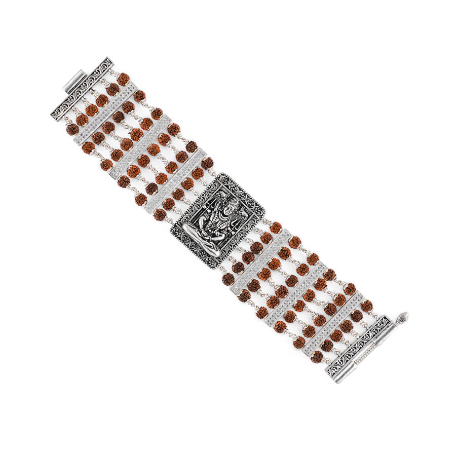 Rudraksha Silver Shiva Brooch Six Lines Bracelet
