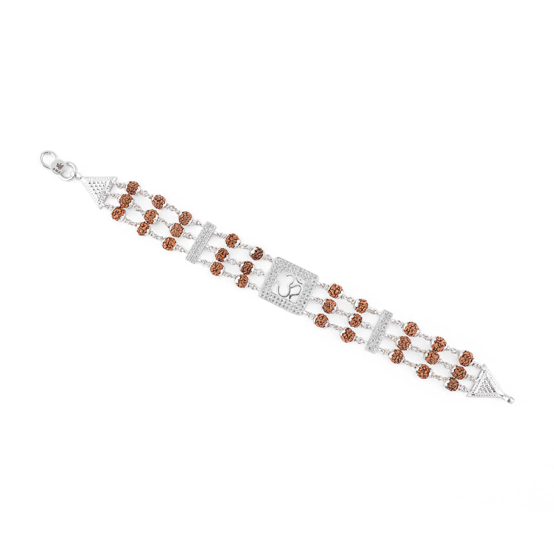 Rudraksha Silver Om Tripal Line Bracelet