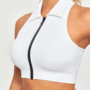 Ribbed Full Zip Padded Tank Top - White