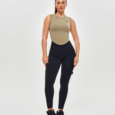 Curved Hem Tank Top - Brown