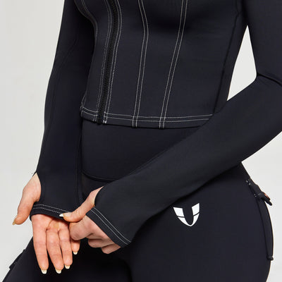 Contrast Stitching Moto Jacket - Black