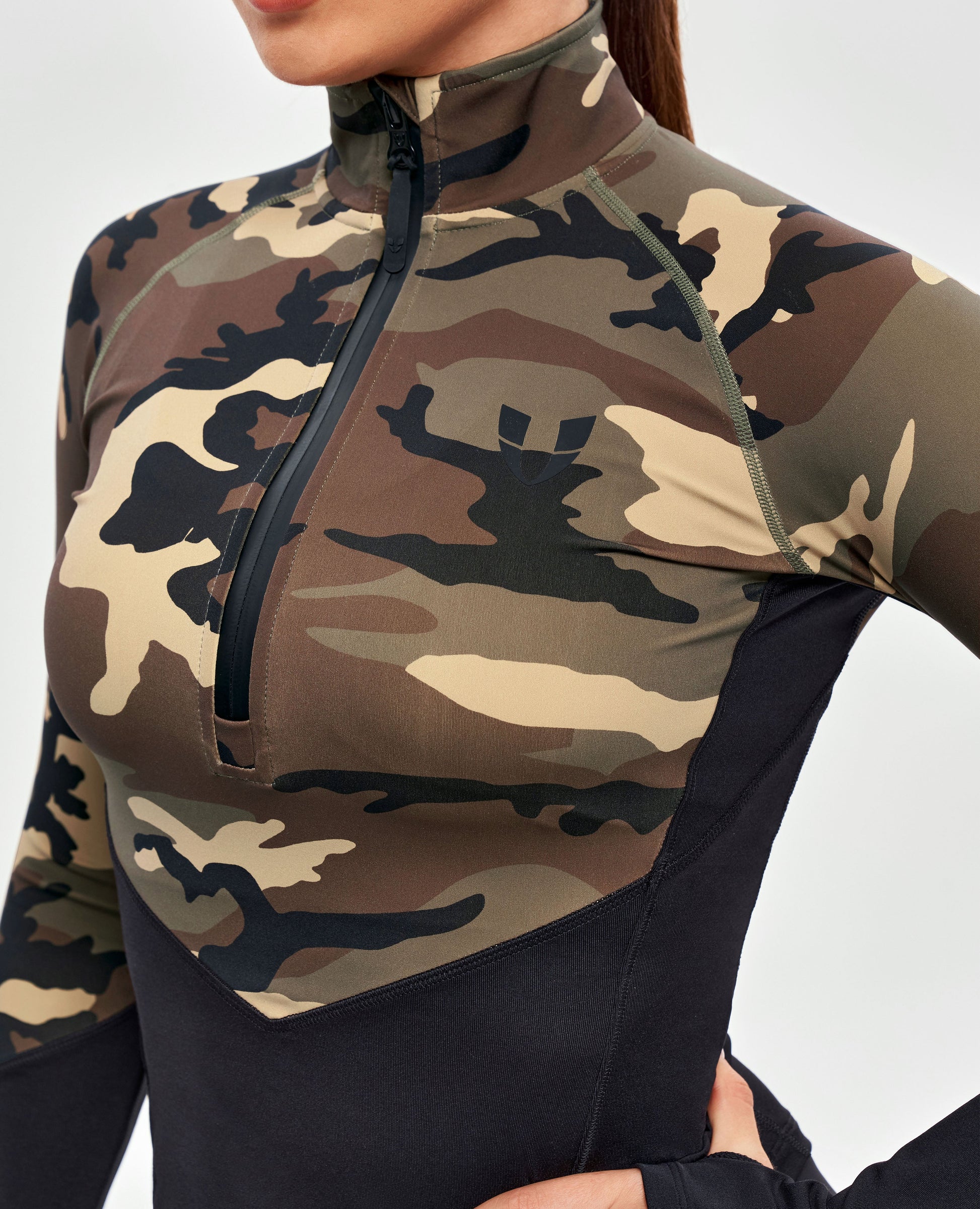 Half Zip Long Sleeve Top - Earth Camo