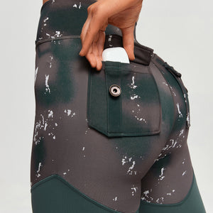 Cargo Power Leggings - Tie Dye and Dark Green