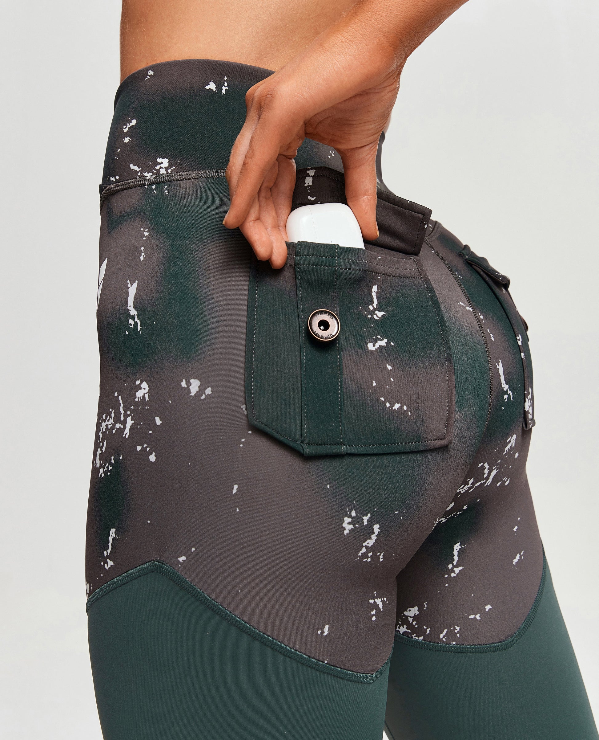 Cargo Power Leggings - Tie Dye and Dark Green
