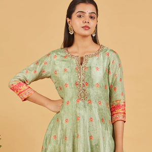 Misty Green Anarkali Set With Matching Dupatta
