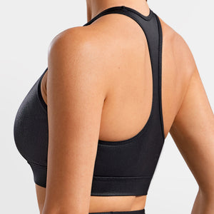 Faux Leather Active Bra - Black