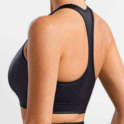 Faux Leather Active Bra - Black